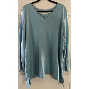 Isaac Mizrahi Live Essentials Blue V Neck Long Sleeve Top Shirt Plus Size 3X